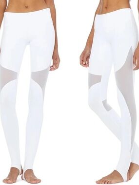 Alo yoga White Mesh-Panel Leggings - Women Pants with stirrups Sz small